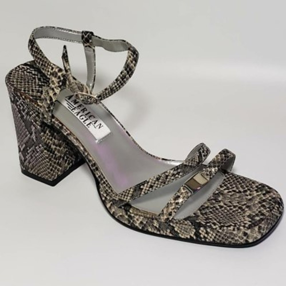 American Eagle Outfitters‎ Womens Cachet Sandals Gray Black Snakeskin 9